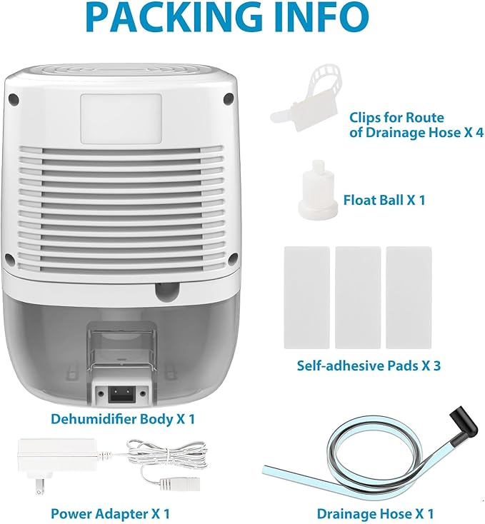 Dehumidifier with Drain Hose. Litever Small Portable Dehumidifier. Auto-OFF. Drain Hose for Continuous Drainage. Effective for Small Bathroom Pantry Closet Basement Wardrobe Gun safe RV Trailer Camper