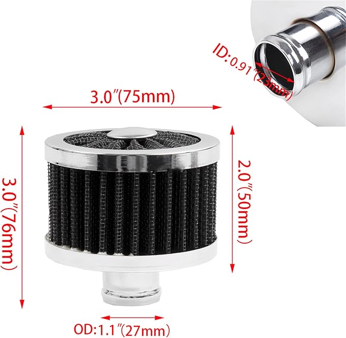 MUGE RACING 23mm Car Air Filter Universal Cold Air Intake Filter High Flow Vent Valve Cover Breather Filter (Black)