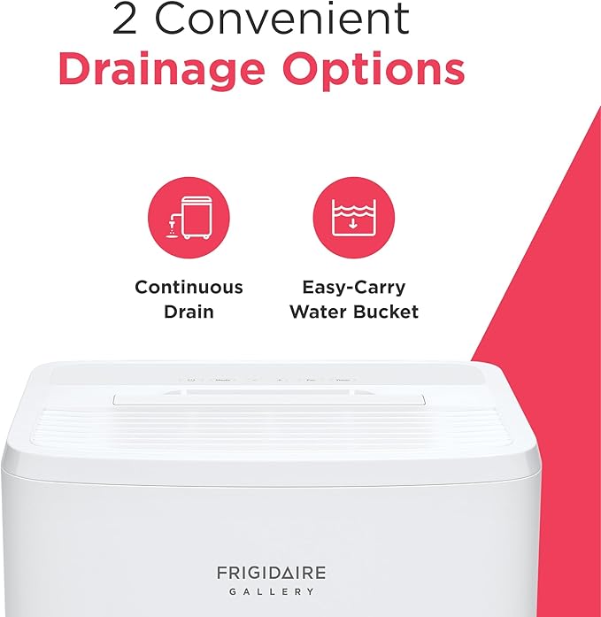 Frigidaire Gallery 2-in-1 50-Pint Portable Dehumidifier with Wi-Fi, Energy Star Certification & Air Quality Monitoring for Medium/Large Rooms & Basements, Custom Humidity Control, Auto Shut Off, White