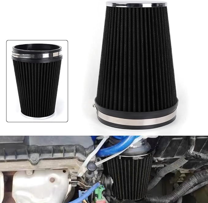 MUGE RACING 6" 152 mm High Flow Inlet Air Filter, Air Intake Cone Filter Replacement Performance Washable Clamp-On Dry, 8'' Tall(Black)