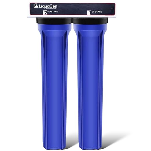 LiquaGen 2 and 3 Stage Dechlorinator Water Filter System - Fresh Water Aquariums & Hydroponics Gardening (20 inch, 2 Stage - Blue)