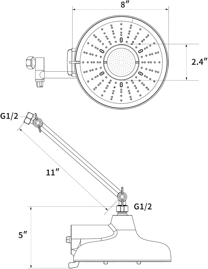 Filtered Shower Head with Extension Arm - EMBATHER 8 Inch High Output Showrhead with 3 Spray Settings, 18 Stage Filter for Hard Water, 11" Adjustable Arm, Brass Swivel Ball Jiont, Chrom