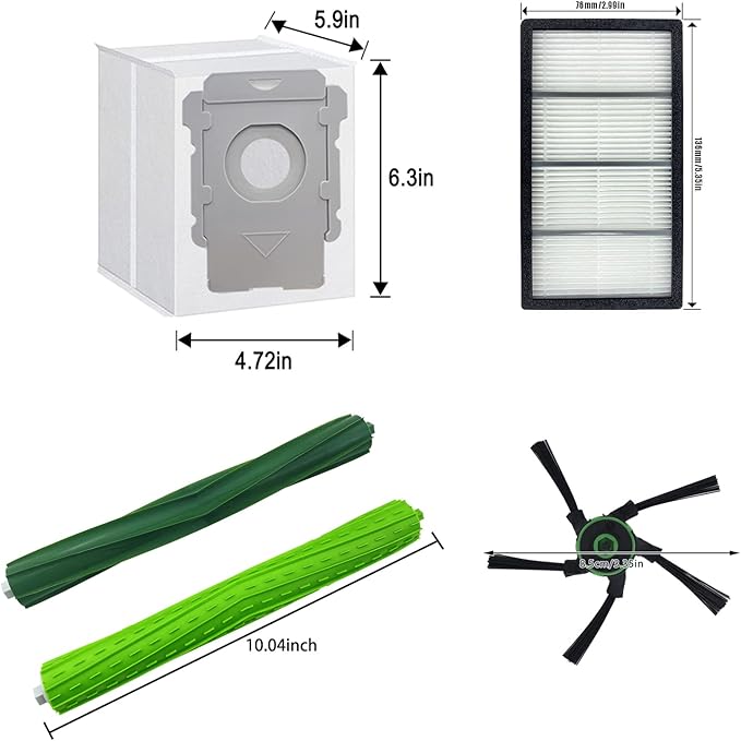 S9 replacement parts for roo-mba s9(9150) s9+ s9 Plus(9550) Series Vacuum Cleaner,4 Filters, 4 Corner Brushes, 2 Set of Multi-Surface Rubber Brushes,4 Automatic Dirt Disposal Bags,2 tools