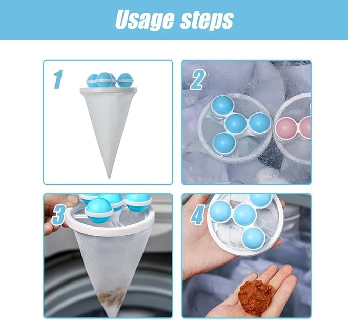 Floating Hair Filtering Mesh Removal, Pet Hair Catcher Filter Bag, Floating Pet Fur Catcher, Reusable Lint Catcher Hair Remover for Laundry Washing Machine (6PCS)