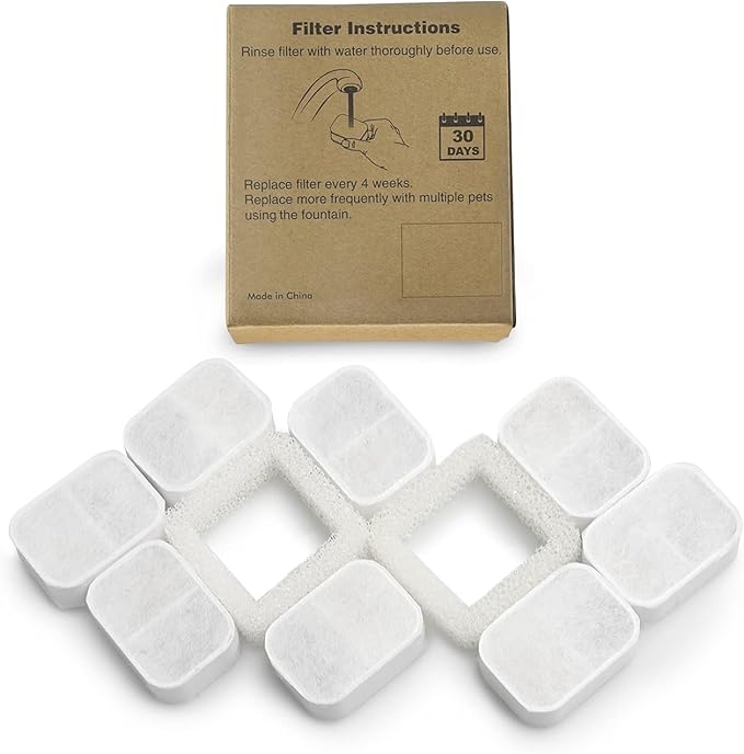 10 Pack Cat Water Fountain Replacement F-ilters, 8 Pack Pet Fountain Replacement F-ilters and 2 Pack Foam Filters for Tritone/Fiumi Ceramic Pet Lotus Ceramic Pet Drinking Fountain