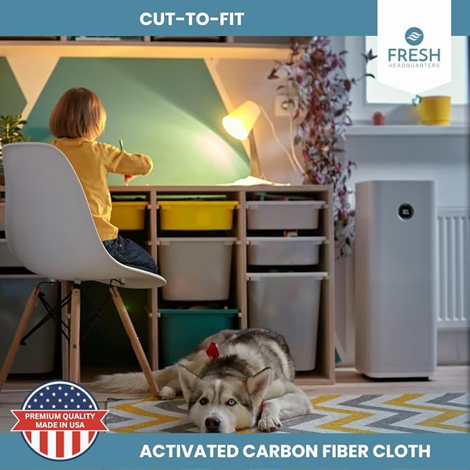 Fresh Headquarters 2Pack Cut‑to‑Fit Activated Carbon Pre‑Filter Rolls – Universal Air Purifier & AC Sheet Compatible with Honeywell, Whirlpool, Next Gen & More Odor/VOC Reduction