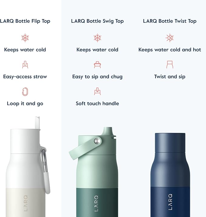 LARQ Bottle Flip Top 17 oz - Insulated Reusable Stainless Steel Water Bottle With Straw | BPA Free | For Sports, Gym, and Travel | Keep Drinks Cold for 24 Hours | Granite White