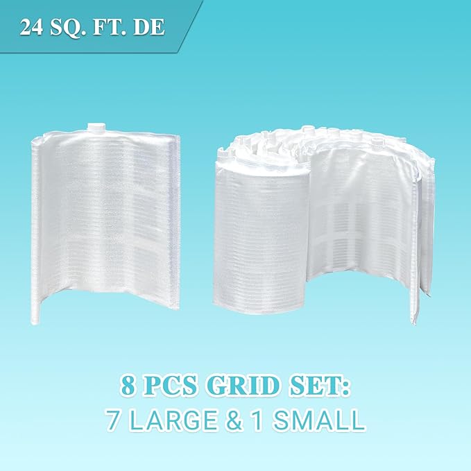 FG-1002 DE Grid Filter Compatible with FC-9520, PFS1224, FS-2002, DEX2400DA, DEX2400DS, 59001100, 59001000, 24 Sq.Ft DE Grid Swimming Pool Filter Cartridge, 7 Full + 1 Partial