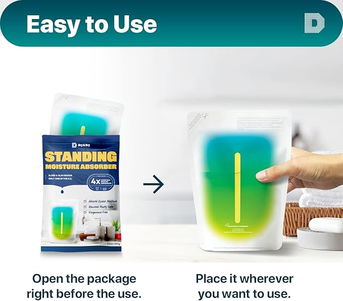 Dry & Dry 50 Packs Standing Moisture Absorbers to Control Excess Moisture for Basements, Closets, Bathrooms, Laundry Rooms - Moisture Absorbers, Standing Moisture Absorbers