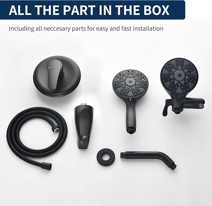 Tub and Shower Faucet Set Complete Dual Shower Head and Handheld 2 in 1 Combo Set Shower System with Tub Spout Tub and Shower Trim Kit Matte Black