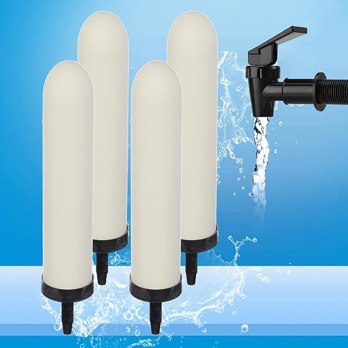 HUINING 4PCS 10-inch Replacement Ceramic Filter Candle with Activated Carbon for Countertop Gravity Water Filter Systems