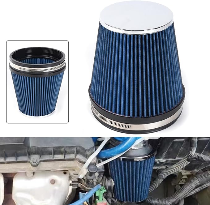 MUGE RACING 6" 152 mm High Flow Inlet Air Filter, Air Intake Cone Filter Replacement Performance Washable Clamp-On Dry, 6'' Tall(Blue)