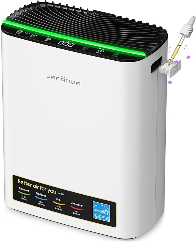 Jafända Air Purifiers for Home Cover Up to 1226ft², Allergen HEPA Air Filter with PM2.5 Sensor, Auto Mode& Timer, Aromatherapy, 22 dB Quiet Air Cleaner for Pet Dander,Hair, Allergies, Dust,VOCs