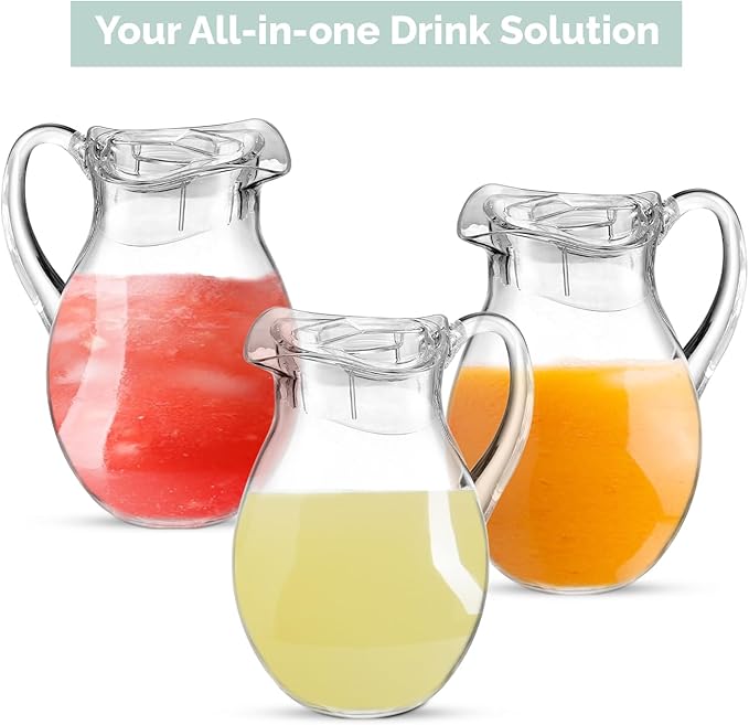 2-Pack Plastic Pitcher (72 oz), Clear Acrylic Water Pitcher with Lid, Fridge Jug, BPA-Free, Shatter-Proof, Great for Iced Tea, Sangria, Lemonade, Juice, Milk, and More