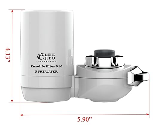 Faucet Mount Water Filtration System, BPA-Free Faucet Water Purifier for Sink, Filter Replaces 400 Gallon Water, Lasts Six Months, Includes 1 System/1 Filter, White