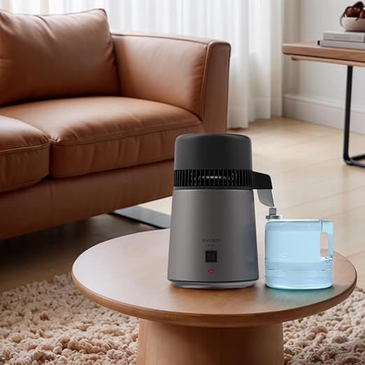 Bonnlo High Efficiency 1.1 Gallon Water Distiller, BPA-Free Container & 304 Stainless Steel Interior, Countertop Distilled Water Machine w/Overheat Protection & Flame Retardant for Home, CPAP, Gray