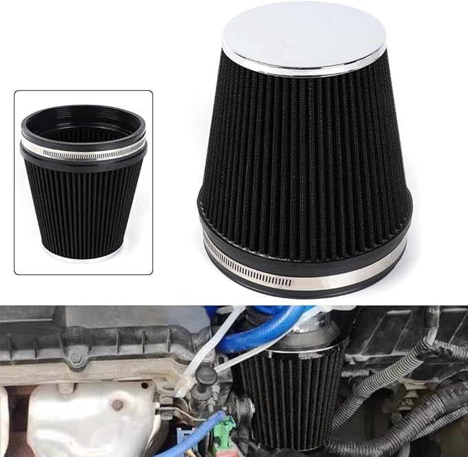 MUGE RACING 6" 152 mm High Flow Inlet Air Filter, Air Intake Cone Filter Replacement Performance Washable Clamp-On Dry, 6'' Tall(Black)