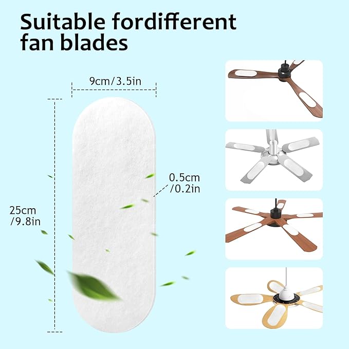 Ceiling Fan Filters for Blades Easy-Stick Strong Fixity Activated Coconut Carbon Fan Filter for Ceiling Fan, Universal Fan Blade Air Fresh Purifier Cat Litter Box Filter, White (White-10pcs)