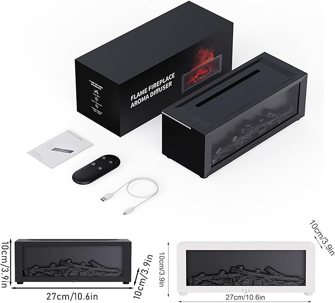 Mini Fireplace Diffusers for Essential Oils Fireplace Humidifier with Remote 150ml Fireside Ultrasonic Humidifier Bonfire Flame Diffuser with 7 Colors Light for Home Room Office (White)