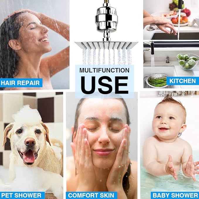 Shower Filter 15 Stages Shower Head Filter for Hard Water High Output Shower Filter Reduces Dry Skin, Itchy Scalp - Improves Skin Condition (Brushed Nickel)