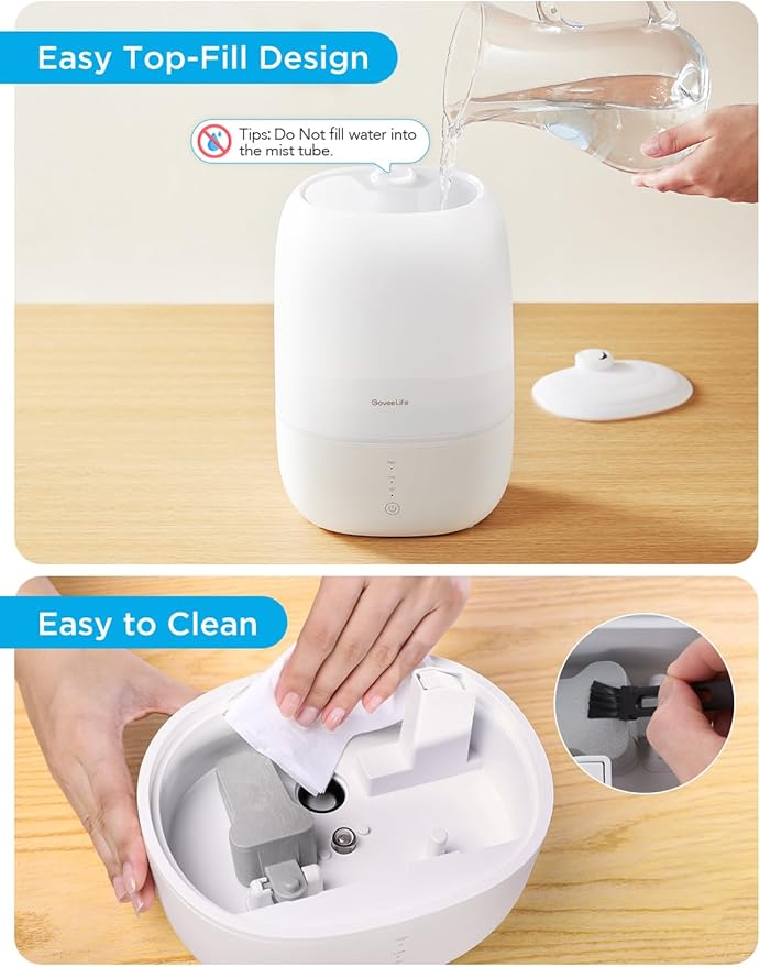 GoveeLife Smart Humidifiers for Bedroom, 3L Top Fill Cool Mist Humidifiers with Essential Oil Diffuser, Humidity Control, WiFi Air Humidifier with Night Light, for Baby, Plants, Home, Work with Alexa