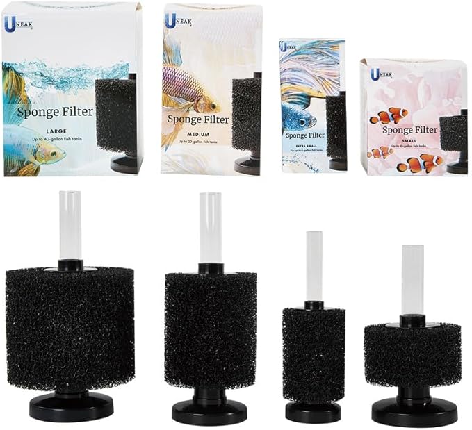 UNEAK Extra Small Aquarium Sponge Filter Fish Tank Silent Filteration Breeding Fry Betta Shrimp Nano Tank Accessories Air Stone 4-inch Airline Tubing up to 5 Gallon