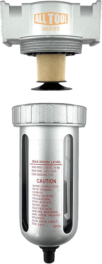 3/8" NPT MID FLOW Particulate Filter/Water Trap For Air Compressor Compressed Air Lines, 5u With Poly Bowl And Metal Bowl Guard (AUTO DRAIN)