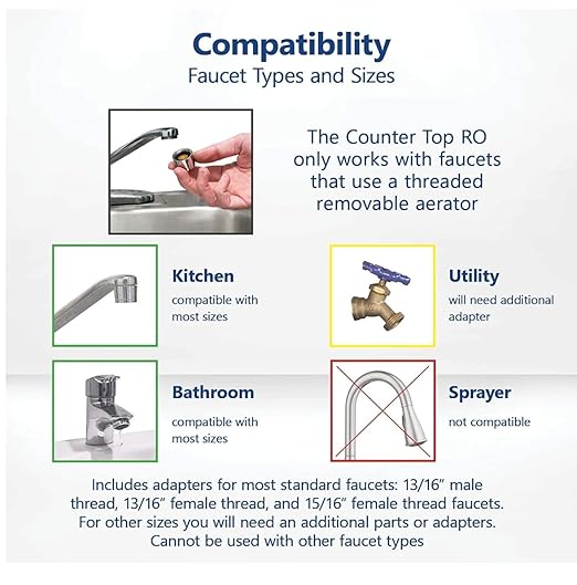 Oceanic Countertop Water Filter, Multi-Stage Mineral pH Alkaline Easy Install Faucet Water Filter - Reduces Heavy Metals, Bad Taste and Up to 99% of Chlorine - Clear