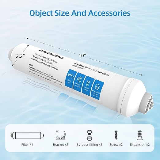 12 Months Remineralization Filter, MIZUDO 1/4" Quick Connect Alkaline Filter for RO Reverse Osmosis System Under Sink, PH Balance and Restore Minerals, 10-inch