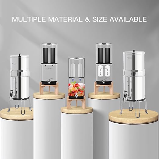 Gravity-Fed Water Filter System, 2.25G Glass Countertop System with 2 Ceramics Fluoride and Arsenic Reduction Elements, Metal Spigot, and Stand, Reduces Fluoride and Chlorine