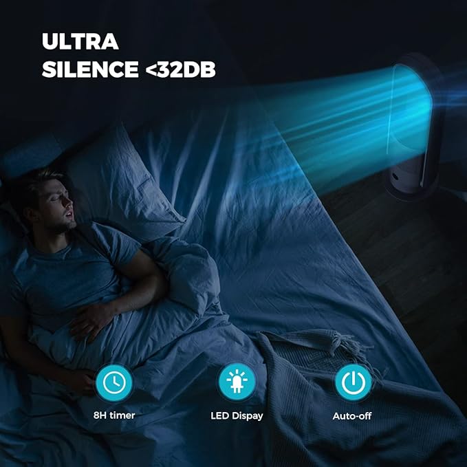 U ULTTY Bladeless Tower Fan and Air Purifier in one, True HEPA Filter 99.97% Smoke Dust Pollen Dander, Oscillating Tower Fan with Remote Control CR022D, Black