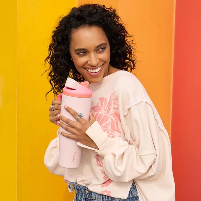 Owala FreeSip Tumbler - Stainless Steel-40-oz.-Orange/Tan(Sparkling Sherbet)