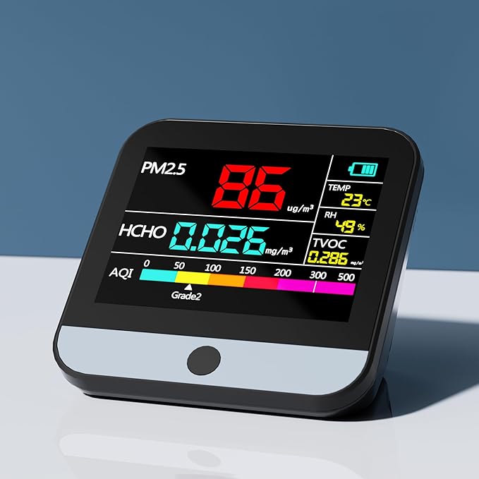 13 in 1 Air Quality Tester for Home, Indoor Air Quality Monitor, with PM1/PM2.5/PM10/Particle Counter/AQI/Humidity/TVOC/Temperature/Formaldehyde, Portable Air Quality Sensor (Black)