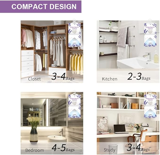 CANAGER Moisture Absorber -12 Pack,Lavender Vanilla Hanging Humidity Bag,Home,Car, and Closet Dehumidifiers and Deodorizers (12.5OZ)