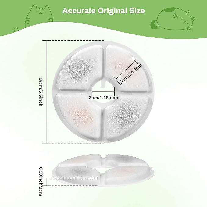 12 Pack Cat Water Fountain Filters, GISOFIK Pet Water Fountain Filters, Triple Filtration Replacement Filters for Most 3L and 2L Flower Cat Drinking Water Fountains(5.5 inch Diameter)
