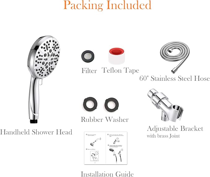 Shower Head with Handheld High Pressure-Full Body Coverage Powerful Rain Showerhead Extra 60" Long Hose and Adjustable Brass Joint Holder- The Perfect Detachable Heads for Bathroom Upgrade