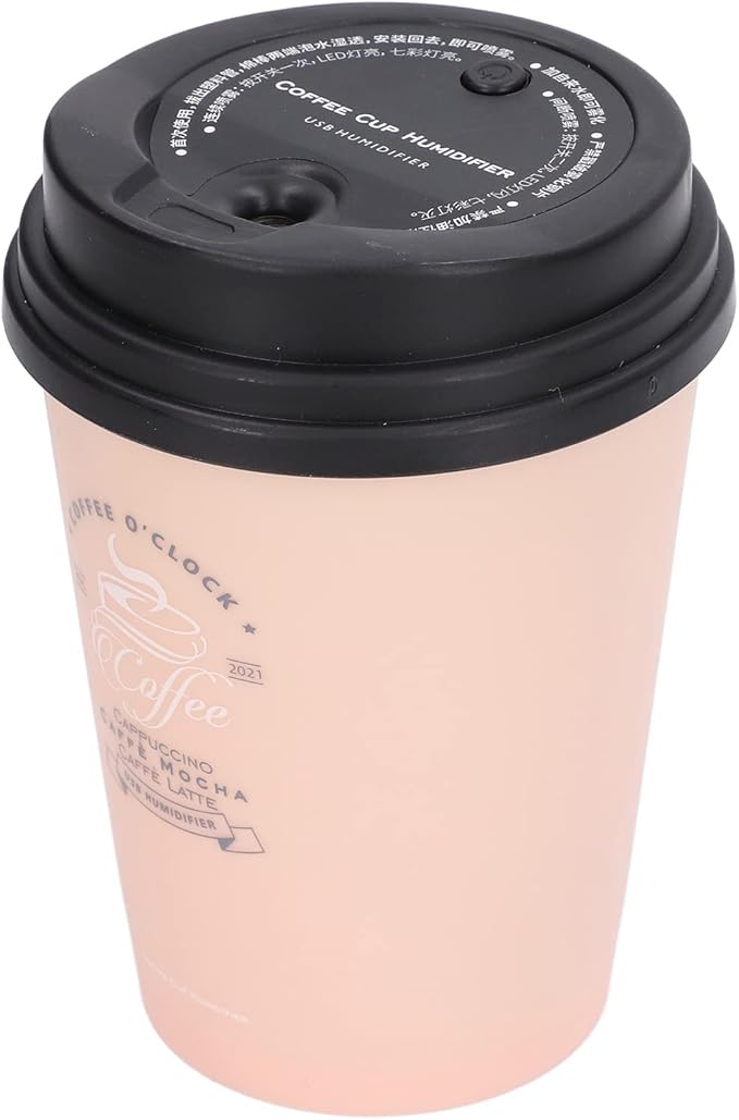 Mini Humidifier, USB 300ml Coffee Cup Low Noise Auto Off Desk Humidifier, Car Humidifier Diffuser, Small Humidifier, Portable Humidifier for Travel, Cute Humidifiers for Bedroom Home Office(Pink)