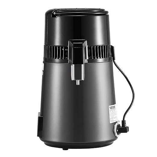 VEVOR Water Distiller, 4L 1.1 Gallon Pure Water Purifier Filter for Home Table Countertop, 1750W Distilled Maker with Glass Pot, Stainless Steel Interior Drinking Machine to Make Clean Waters, Grey