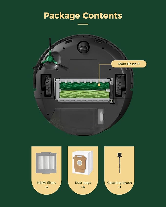 Accessories Kit for iRobot Roomba Max 705 Vac/Plus 504 Vac Robot Vacuum Cleaner, Replacement Parts with 2 Main Brushes, 6 Dust Bags, 4 Filters, 1 Cleaning Brush(Without Side Brushes)
