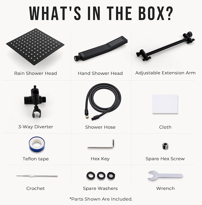 G-Promise All Metal 10" Dual Square Shower Head Combo | Rain Shower Head | Handheld Shower Wand | Adjustable | 3-Way Diverter | 71" Extra Long Hose - A Bathroom Upgrade (Matte Black)