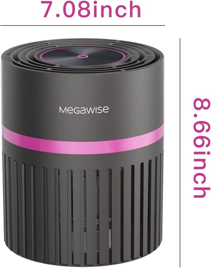 MEGAWISE Office Air Purifier with 3-in-1 HEPA Filter Desktop Air Cleaner for Smoke, Dust, Pollen, Pet Dander, HEPA Air Purifier for Home and Bedroom, 100% Ozone Free (Available for California)
