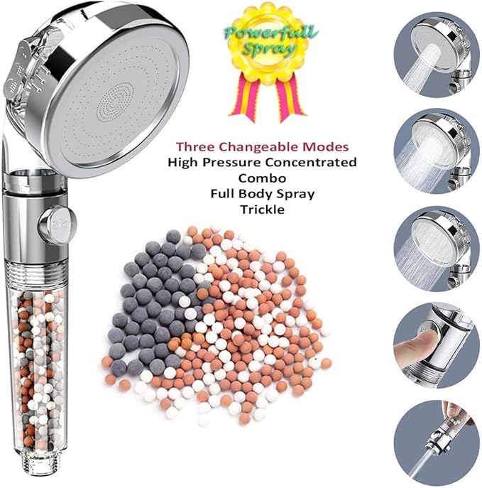 AYI Filtered Showerhead with Bracket Metal Hose High Pressure Handheld Shower Purifying Hard Water Softener Chlorine Flouride Filter Multi Modes Changeable Shower head Fresh Dry Skin & Hair Loss