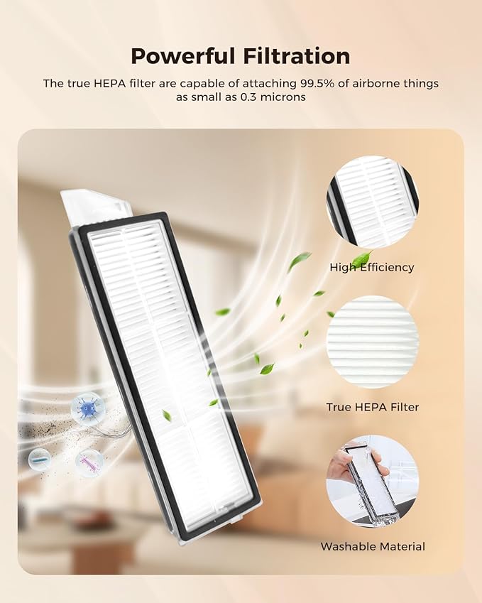 30 Pack Accessories Kit for Roborock S8 MaxV Ultra/S8 Max Ultra Robot Vacuum Cleaner, 2 Main Brushes, 6 Activated Carbon Dust Bags, 4+4 Mop Cloths, 4 HEPA Filters, 6 Side Brushes,1 Self-Cleaning Brush