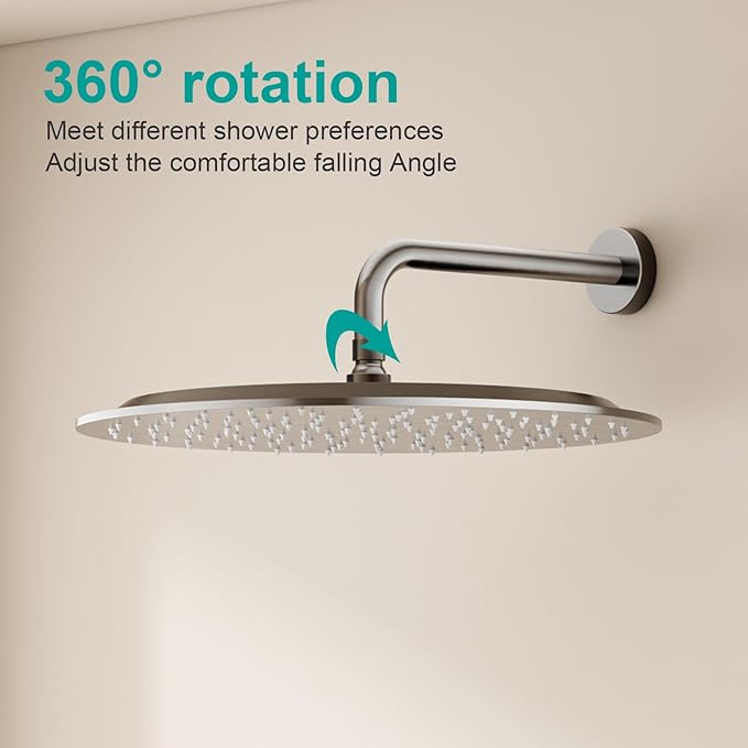 All Metal Rain Shower Head - Heavy Duty Stainless Steel, Easy Install, High Water Flow, Ultra-Thin Modern Design for Bathroom (Brushed Nickel, 16)