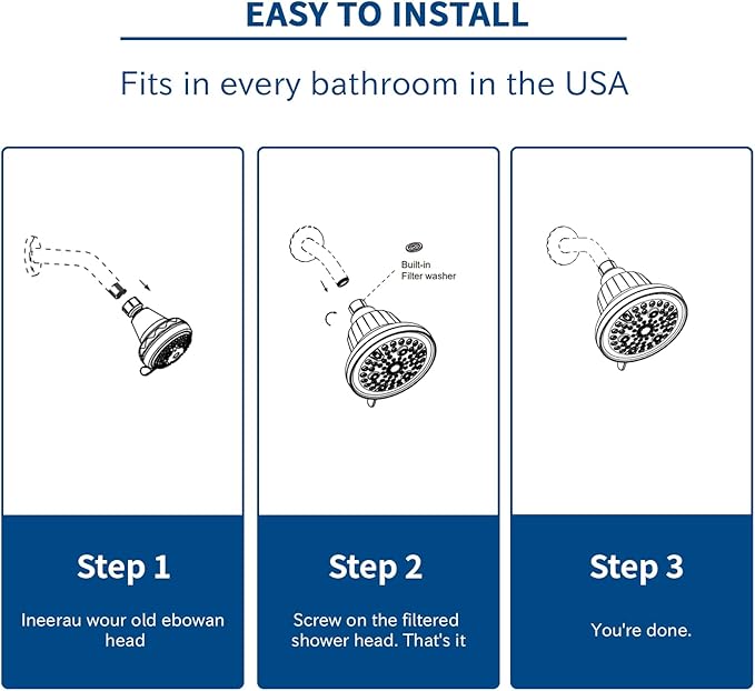 Filtered Shower Head | High Pressure Shower - Filter for Hard Water | Reduces Impurities | Stops Hair Loss, Soothes Dry Skin & Scalp - Chrome