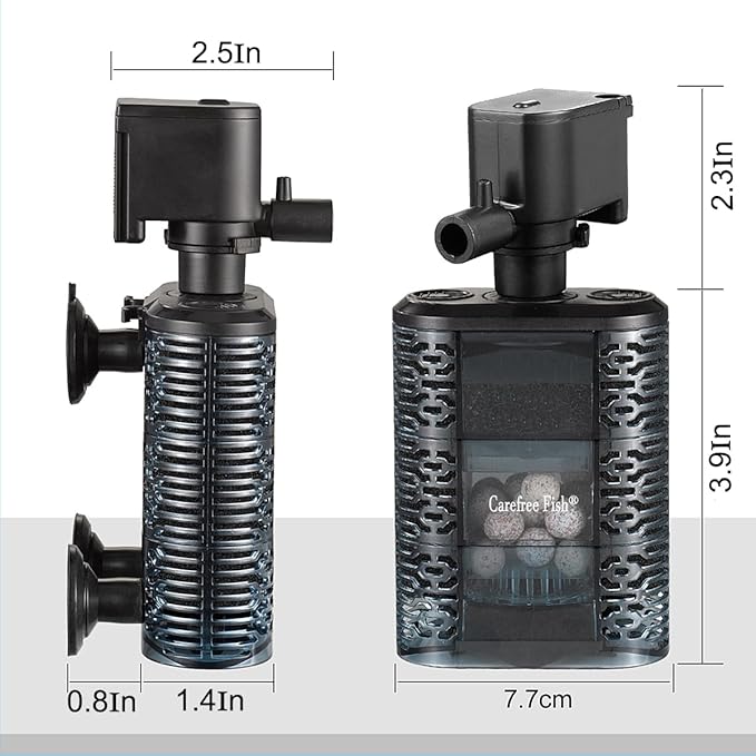 Carefree Fish Aquarium Small Sponge Filter for 3~15Gal Fish Tank Quiet for Saltwater and Freshwater with Biochemical Filtration Balls and Biochemical Filtration Sponge