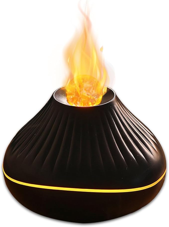 Colorful Volcano Diffuser Humidifier: Ultra-Quiet 160ml Fire Flame Humidifier Aroma Spray Diffusers with 7 Flame Colors Waterless Auto off Timeable for Home,Office,Yoga (Black)