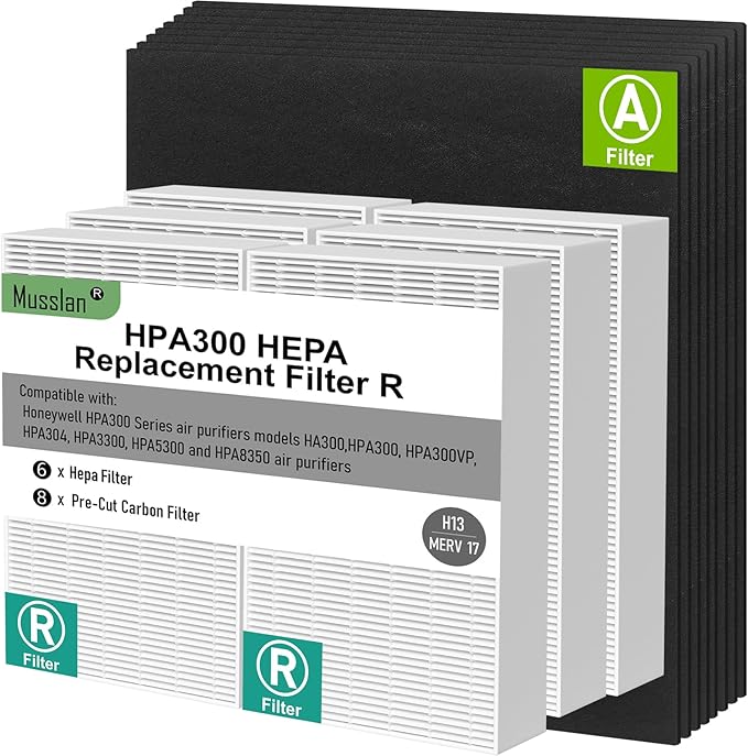 6 Pack HPA300 HEPA Filter Replacement R with 8 Pack Activated Carbon Filter A Compatible with Honeywell Air Purifier HPA300, HPA304, HPA200, HPA3300 and HPA5300 Series
