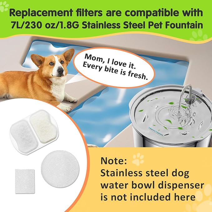 16 Packs Replacement Filters Compatible with Oneisall Dogs Water Fountain - Triple Filtration Filters for Oneisall 7L/230oz/1.8G Stainless Steel Pet Fountain PWF-002