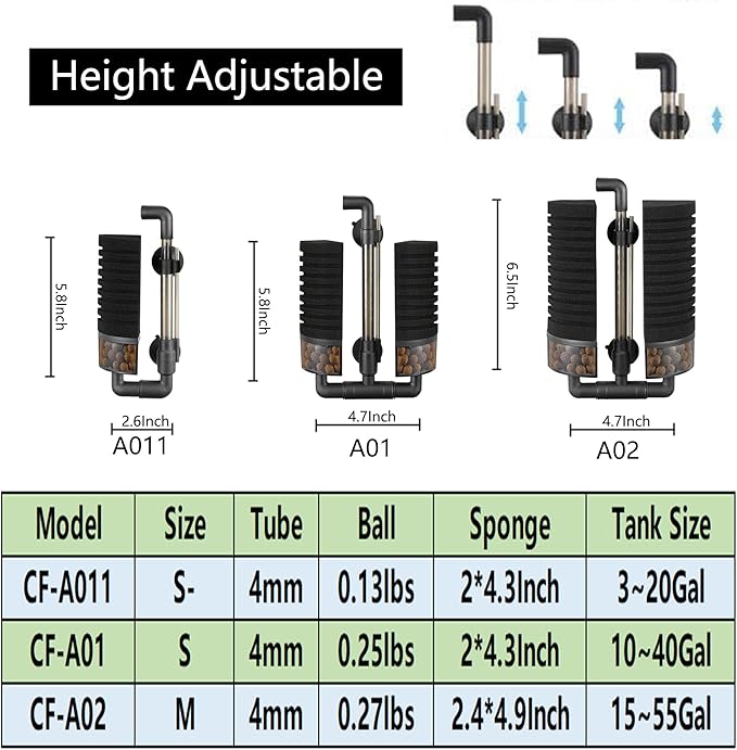 Carefree Fish Aquarium Filter Sponge Fish Tank Quiet Bubble Filter with 4 Sponges and 1 Bag of Filtered Ceramic Balls for Salt Water and Fresh Water(not Included Air Pump)